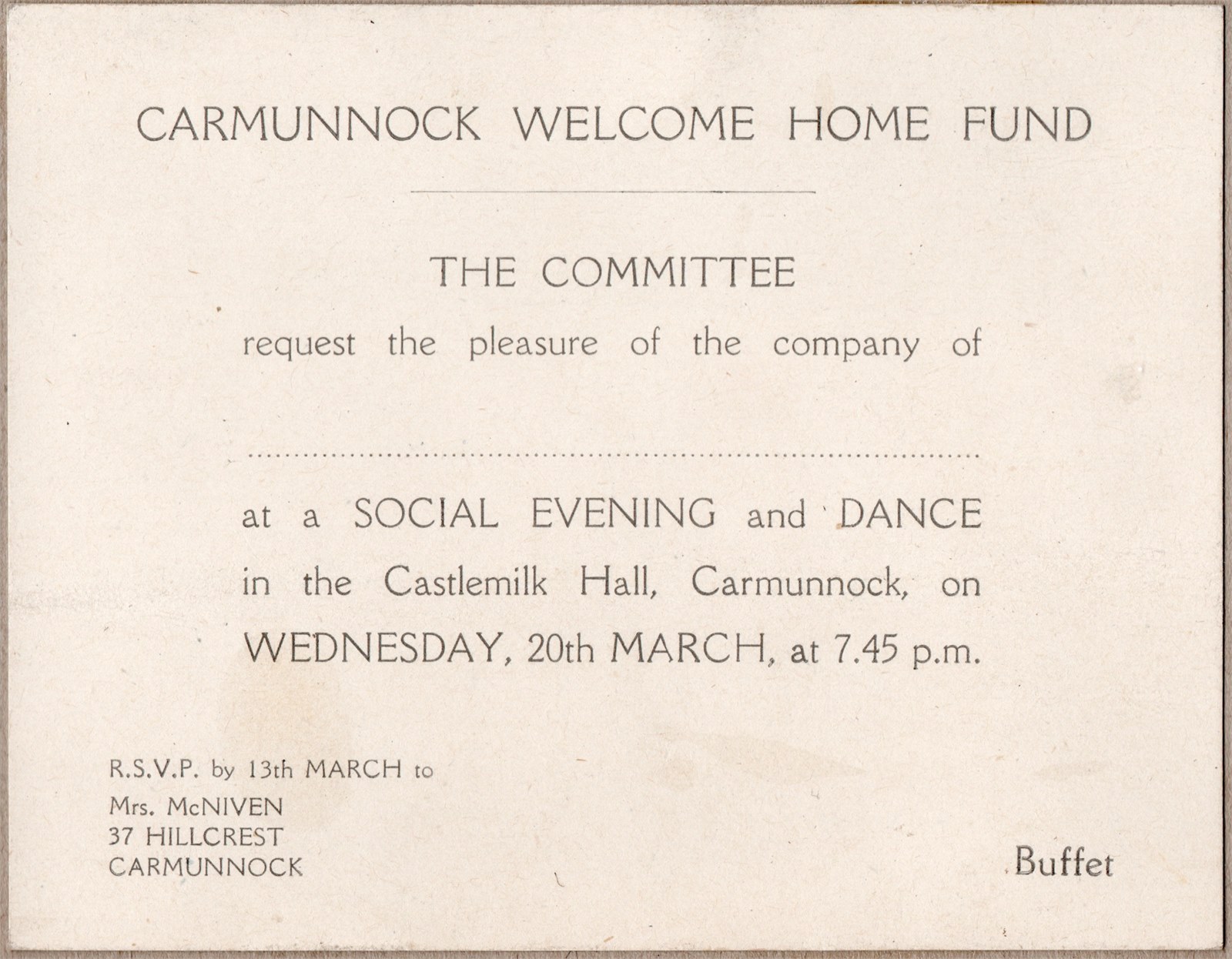 Invitation to the Welcome Home Dance